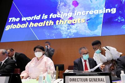 Dr Tedros Adhanom Ghebreyesus, at the 75th World Health Assembly at the UN, in Geneva, Switzerland on May 22. Reuters