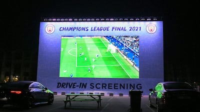 Football fans in Abu Dhabi were able to watch the Champions League final on a big screen, with a drive-in viewing at Zayed Sports City. Khushnum Bhandari / The National