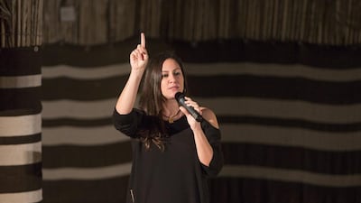 Lebanese poet Zeina Hashem Beck performs at Desert Stanzas at Al Maha resort, Dubai. Courtesy Emirates Airline Festival of Literature.