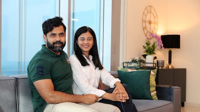 Pooja Singh lives in a two-bedroom flat with her husband Arjun Sharma and pays Dh100,000 rent at the Windsor Manor Tower in Business Bay. Pawan Singh / The National