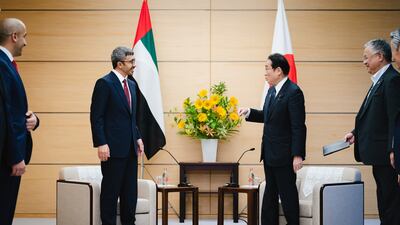 Minister of Foreign Affairs Sheikh Abdullah bin Zayed meets Japanese Prime Minister Fumio Kishida during a visit to Tokyo. All photos: Wam
