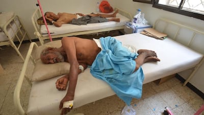 People infected with cholera lie on beds at a hospital in the Red Sea port city of Hodeidah, Yemen. The cholera outbreak has killed 115 people. Abduljabbar Zeyad / Reuters