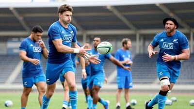 Beauden Barrett training with the All Blacks squad at Kashiwanoha Park in Japan on Wednesday. Getty