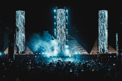 Swiss electronic duo Adriatique perform at the Pyramids of Giza in 2025. Photo: Venture Lifestyle