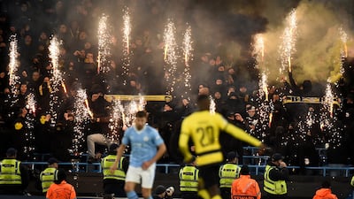 Young Boys supporters light fireworks during the Uefa Champions League match. EPA