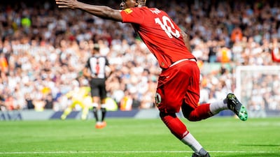 Sadio Mane celebrates scoring Liverpool's equaliser against Newcastle United at Anfield. Mane would later go on to score a second goal in a 3-1 win to keep Liverpool top of the Premier League. EPA