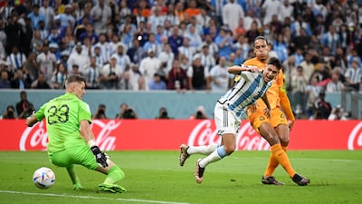 Nahuel Molina scores for Argentina. Getty