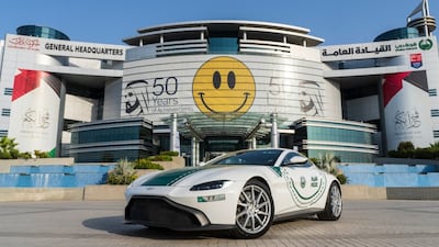 Dubai Police's latest supercar, the Aston Martin Vantage. Courtesy: Dubai Media Office