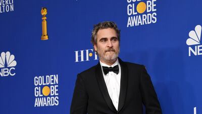 Joaquin Phoenix, wearing Stella McCartney, at the 77th annual Golden Globe Awards at the Beverly Hilton Hotel on January 5, 2020. EPA