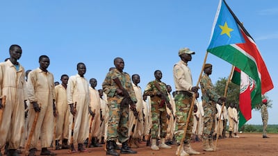 Military trainees at a training centre in Eastern Equatoria, South Sudan, in June 2020. AP