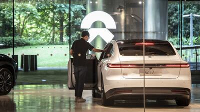 An ET7 sedan at a Nio dealership in Shanghai. The electric vehicle maker is one of the companies installing charging stations in the province of Guangdong. Bloomberg