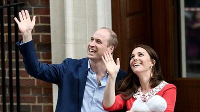 Catherine, Duchess of Cambridge and Prince William, Duke of Cambridge, show off their newborn son outside St Mary's Hospital on April 23, 2018 in London, England. (Gareth Cattermole/Getty Images)