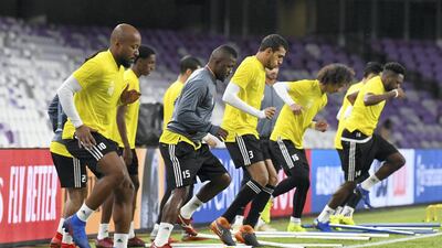 The UAE squad train ahead of their clash at Al Ain against Thailand. UAE FA