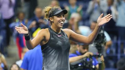 Madison Keys of the United States celebrates after match point against Elina Svitolina of Ukraine. Jerry Lai / USA Today