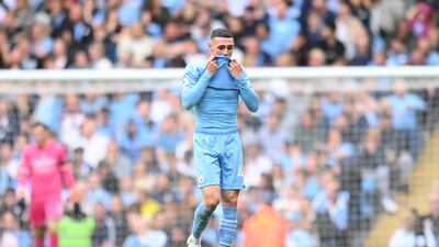 Phil Foden looks dejected following Coutinho's goal. Getty