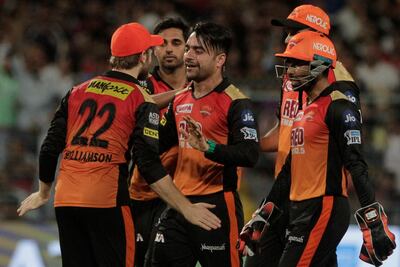 Rashid Khan, third left, was impressive for Sunrisers Hyderabad this IPL season. AP
