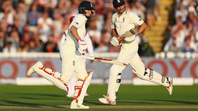 England pair Joe Root, left, and Alastair Cook pile on the runs during Day 1 of their first Test against West Indies at Edgbaston. Michael Steele / Getty Images