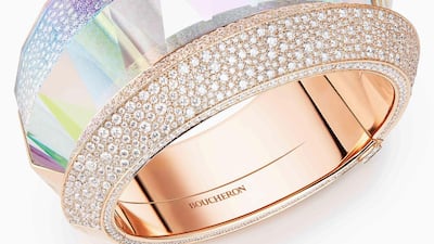 Rock crystal coated in precious metals conjured this cocktail ring at Boucheron