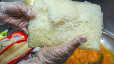 Pancit is made by soaking the noodles in soy or oyster sauce