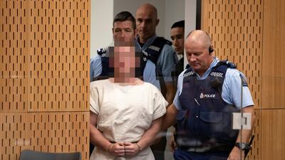 Brenton Tarrant, the main suspect in Christchurch mosque shootings on March 15, 2019, appears in court a day ater the attacks. Mark Mitchell / New Zealand Herald / Reuters