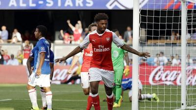 Arsenal forward Chuba Akpom celebrates after a goal against the MLS all-stars. Marcio Jose Sanchez / AP Photo / July 28, 2016