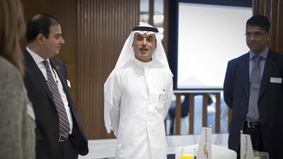 Abdul Aziz Al Ghurair, centre, the chairman of the UAE Banks Federation, said that new limits on banks’ lending to GREs would be announced in the next two months. Razan Alzayani / The National