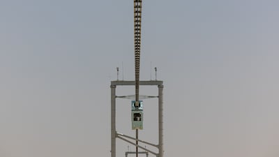 A sky pod runs along a 2.4km track at uSky Test & Certification Centre in Sharjah on May 7, 2024. All photos: Christopher Pike for The National
