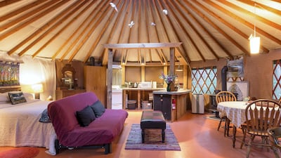 3. Tucked away in 20 acres of forest by the Nisqually Basin in Washington, this beautifully private yurt sleeps four, with rates from Dh356.
