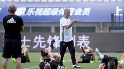 Jose Mourinho leads a training session ahead of the 2016 International Champions Cup football match between Manchester United and Dortmund in Shanghai on July 21, 2016. AFP