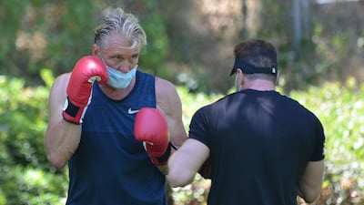Dolph Lundgren during a boxing workout in Beverly Hills on July 4, 2020. London Entertainment / Shutterstock