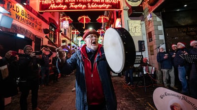 The Causeway Shantymen performing in Belfast, Northern Ireland. The group are to sail into uncharted waters with the release of their first album of traditional songs. PA