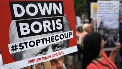 People protest against the government of British Prime Minister Boris Johnson, in London. EPA/ANDY RAIN