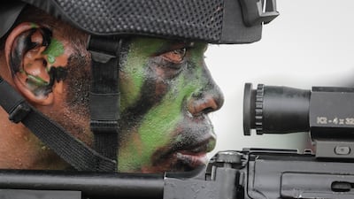 An Indonesian soldier participates in a joint military drill in Baturaja, Indonesia. Indonesia, US, Australia, Japan and Singapore staged a joint military drill to tighten relationships between the countries amid rising tensions in the region. EPA