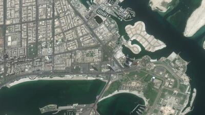 Another view of the UAE’s capital city of Abu Dhabi from space. MBRSC