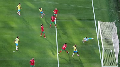Brazil's Vinicius Jr equalises against Morocco. Reuters