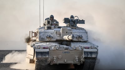 A Challenger 2 main battle tank on manoeuvres in the Omani desert in October 2018. PA