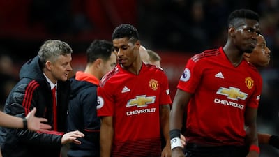 Manchester United interim manager Ole Gunnar Solskjaer gives instructions to Marcus Rashford. Reuters