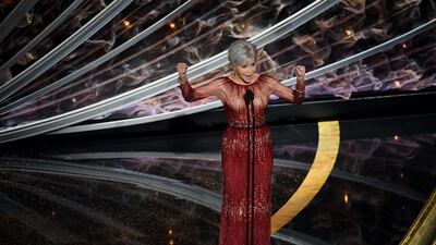 Jane Fonda, wearing Elie Saab, presents the award for Best Picture at the Academy Awards on February 9, 2020. AFP