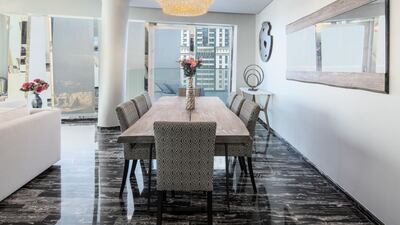 The furnishings are crisp and modern.