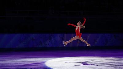 Russia’s Yulia Lipnitskaia performs at the Figure Skating Exhibition Gala at the Iceberg Skating Palace during the Sochi Winter Olympics on February 22, 2014. ADRIAN DENNIS / AFP