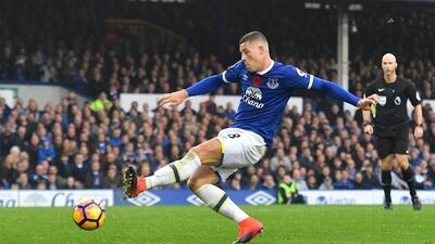 Everton’s Ross Barkley scores his side’s second goal. Dave Howarth / PA / AP