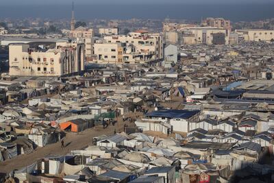 Thousands of displaced people are living in a makeshift displacement camp in the Mawasi area of Khan Younis. AFP