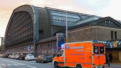 An ambulance outside the main station in Hamburg after a traveller, fearing he had contracted the Marburg virus, was treated. Getty Images