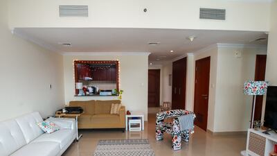 The living room in the two-bedroom apartment