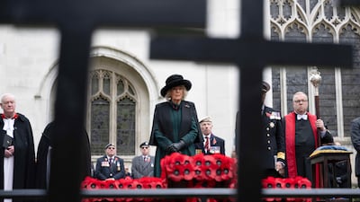 Queen Camilla during a visit to the Field of Remembrance, in its 95th year, at Westminster Abbey in London. PA