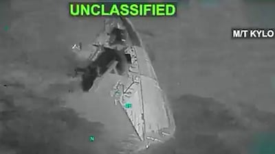 US Central Command images showing strikes on an oil tanker linked to Iran's Islamic Revolutionary Guard Corps. Photo: Centcom