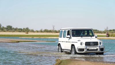 Sheikh Mohammed bin Rashid, Vice President and Ruler of Dubai, takes Sheikh Mohamed bin Zayed, Crown Prince of Abu Dhabi and Deputy Supreme Commander of the Armed Forces, out for a tour of Al Marmoom Lakes on Monday. Courtesy: Sheikh Mohammed bin Rashid Twitter