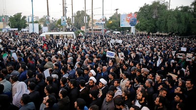 People attend a funeral procession for Iranian Major-General Qassem Suleimani, head of the elite Quds Force, and Iraqi militia commander Abu Mahdi Al Muhandis, who were killed in an air strike at Baghdad airport, in Ahvaz, Iran. Reuters