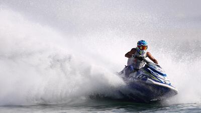 A competitor races during the UAE Aquabike Championships at Al Hudayriat Beach in Abu Dhabi, UAE. Getty