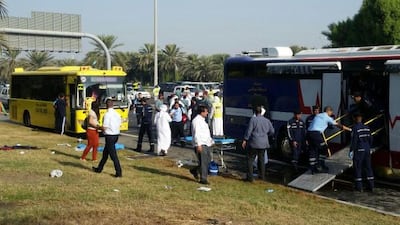 Emergency services attended to 47 people, many of them children, after Thursday morning’s accident. Courtesy Abu Dhabi Police